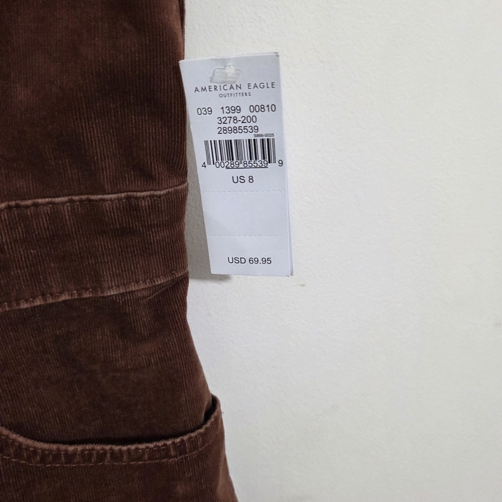 NWT American Eagle Corduroy Overall Dress Brown Mini Size 8 Fall Academia Cords - Picture 4 of 12